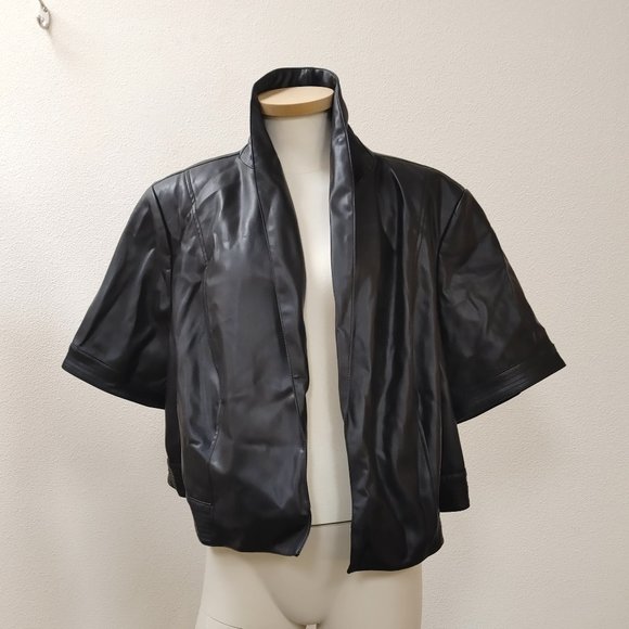 faux leather short sleeve jacket size 24W by SAACMIZRAHILIVE SPECIAL EDITION NWT - Picture 1 of 11